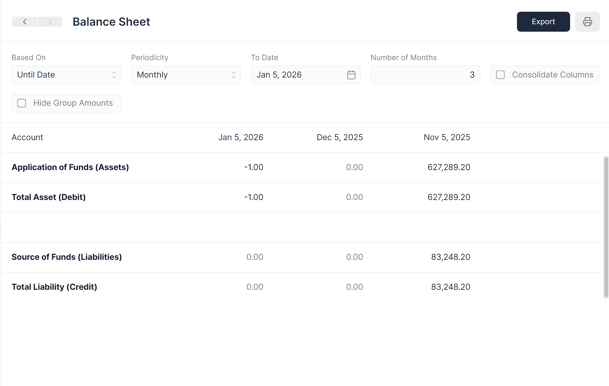 Balance Sheet Folded Rows