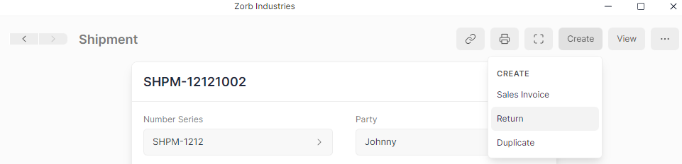 Create Shipment Return